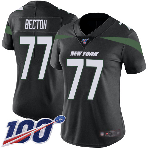 Nike Jets #77 Mekhi Becton Black Alternate Women's Stitched NFL 100th Season Vapor Untouchable Limited Jersey
