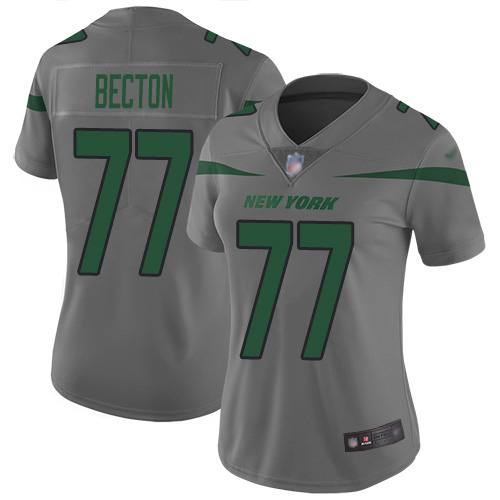 Nike Jets #77 Mekhi Becton Gray Women's Stitched NFL Limited Inverted Legend Jersey