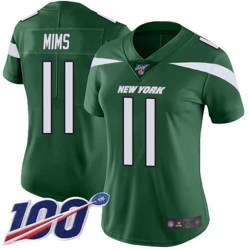 Nike Jets #11 Denzel Mim Green Team Color Women's Stitched NFL 100th Season Vapor Untouchable Limited Jersey