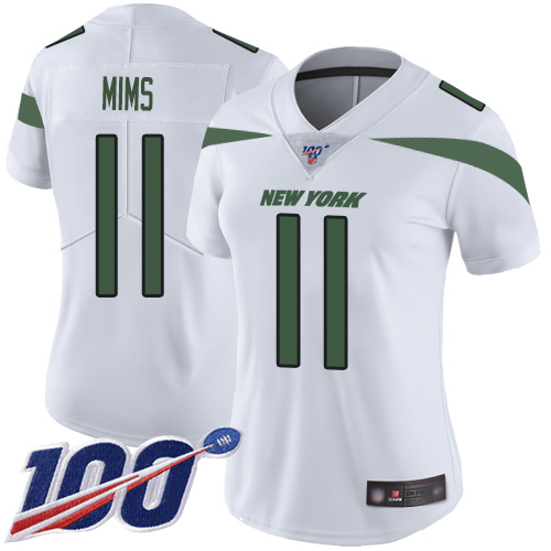 Nike Jets #11 Denzel Mim White Women's Stitched NFL 100th Season Vapor Untouchable Limited Jersey