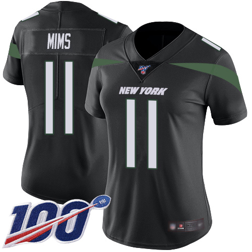 Nike Jets #11 Denzel Mim Black Alternate Women's Stitched NFL 100th Season Vapor Untouchable Limited Jersey
