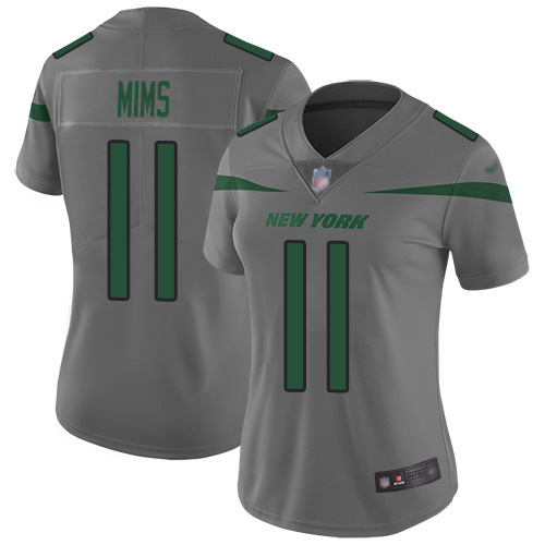 Nike Jets #11 Denzel Mim Gray Women's Stitched NFL Limited Inverted Legend Jersey