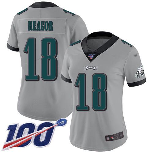 Nike Eagles #18 Jalen Reagor Silver Women's Stitched NFL Limited Inverted Legend 100th Season Jersey