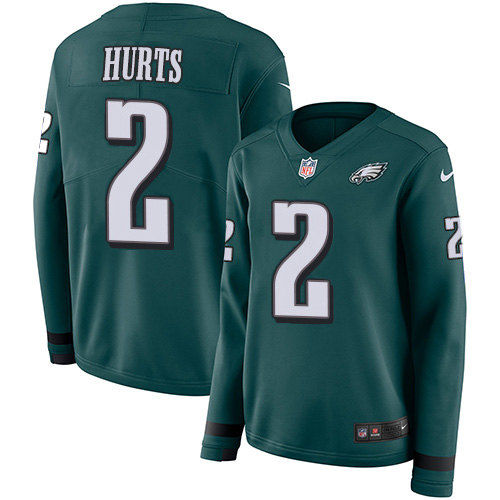 Nike Eagles #2 Jalen Hurts Green Team Color Women's Stitched NFL Limited Therma Long Sleeve Jersey