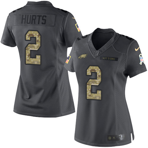 Nike Eagles #2 Jalen Hurts Black Women's Stitched NFL Limited 2016 Salute to Service Jersey