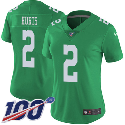 Nike Eagles #2 Jalen Hurts Green Women's Stitched NFL Limited Rush 100th Season Jersey
