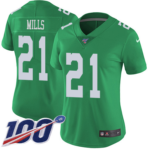 Nike Eagles #21 Jalen Mills Green Women's Stitched NFL Limited Rush 100th Season Jersey