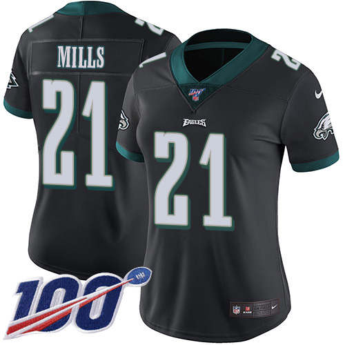 Nike Eagles #21 Jalen Mills Black Alternate Women's Stitched NFL 100th Season Vapor Untouchable Limited Jersey