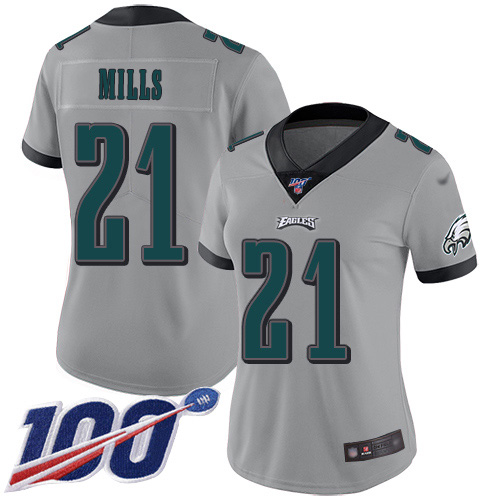 Nike Eagles #21 Jalen Mills Silver Women's Stitched NFL Limited Inverted Legend 100th Season Jersey