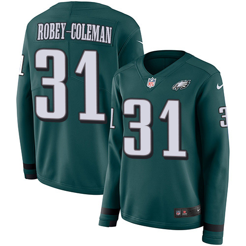 Nike Eagles #31 Nickell Robey-Coleman Green Team Color Women's Stitched NFL Limited Therma Long Sleeve Jersey