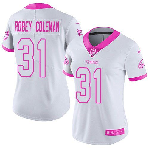 Nike Eagles #31 Nickell Robey-Coleman White/Pink Women's Stitched NFL Limited Rush Fashion Jersey