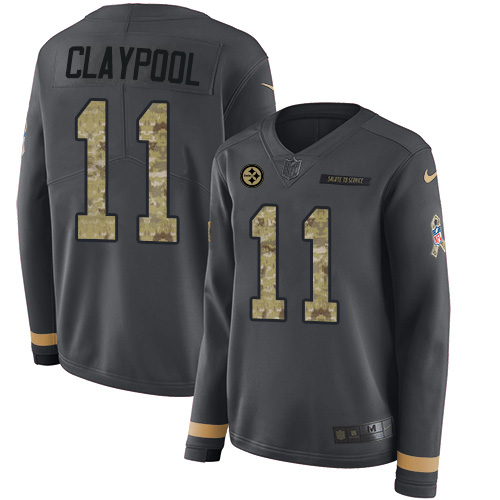 Nike Steelers #11 Chase Claypool Anthracite Salute to Service Women's Stitched NFL Limited Therma Long Sleeve Jersey