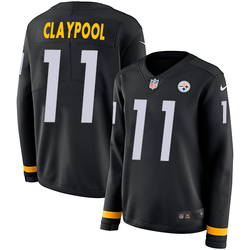 Nike Steelers #11 Chase Claypool Black Team Color Women's Stitched NFL Limited Therma Long Sleeve Jersey