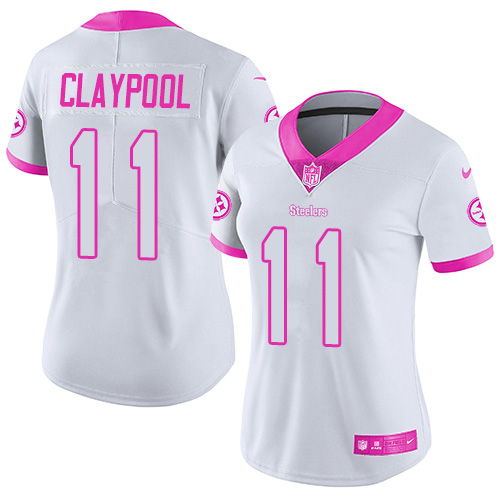 Nike Steelers #11 Chase Claypool White/Pink Women's Stitched NFL Limited Rush Fashion Jersey