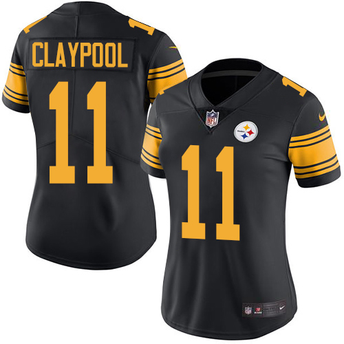 Nike Steelers #11 Chase Claypool Black Women's Stitched NFL Limited Rush Jersey