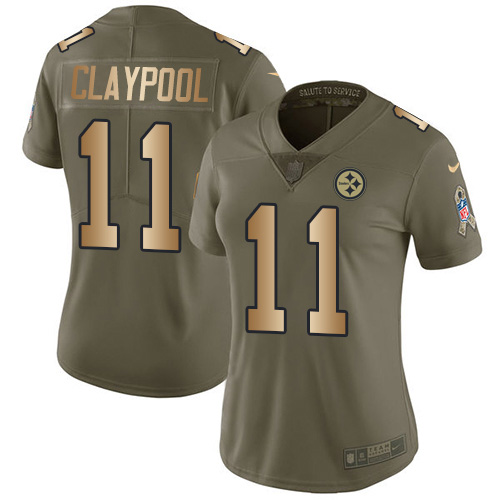 Nike Steelers #11 Chase Claypool Olive/Gold Women's Stitched NFL Limited 2017 Salute To Service Jersey