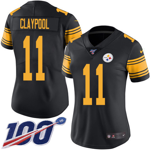 Nike Steelers #11 Chase Claypool Black Women's Stitched NFL Limited Rush 100th Season Jersey