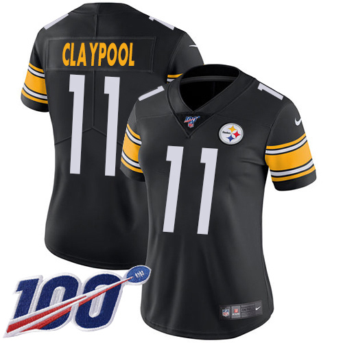 Nike Steelers #11 Chase Claypool Black Team Color Women's Stitched NFL 100th Season Vapor Untouchable Limited Jersey
