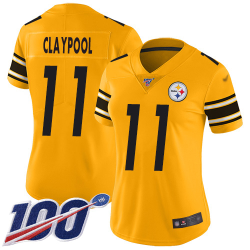 Nike Steelers #11 Chase Claypool Gold Women's Stitched NFL Limited Inverted Legend 100th Season Jersey