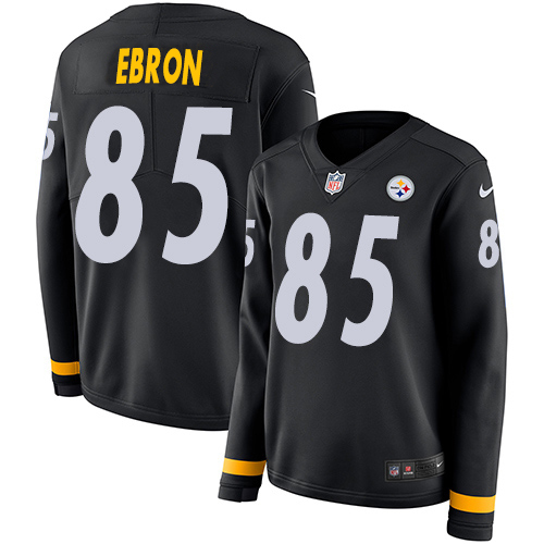 Nike Steelers #85 Eric Ebron Black Team Color Women's Stitched NFL Limited Therma Long Sleeve Jersey