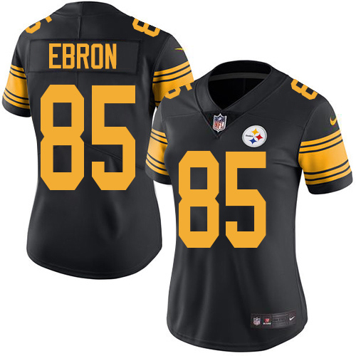 Nike Steelers #85 Eric Ebron Black Women's Stitched NFL Limited Rush Jersey
