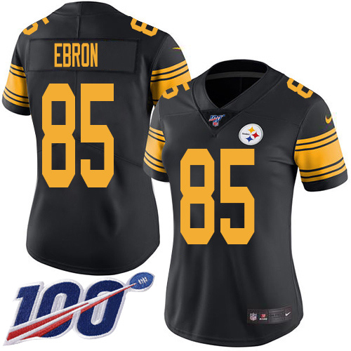Nike Steelers #85 Eric Ebron Black Women's Stitched NFL Limited Rush 100th Season Jersey