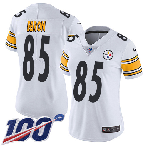 Nike Steelers #85 Eric Ebron White Women's Stitched NFL 100th Season Vapor Untouchable Limited Jersey