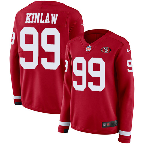 Nike 49ers #99 Javon Kinlaw Red Team Color Women's Stitched NFL Limited Therma Long Sleeve Jersey Nike 49ers #99 Javon Kinlaw Red Team Color Women's Stitched NFL Limited Therma Long Sleeve Jersey
