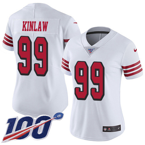 Nike 49ers #99 Javon Kinlaw White Women's Stitched NFL Limited Rush 100th Season Jersey