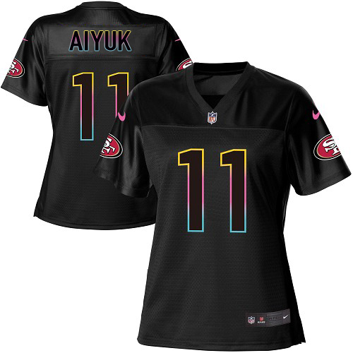 Nike 49ers #11 Brandon Aiyuk Black Women's NFL Fashion Game Jersey