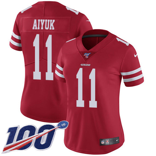 Nike 49ers #11 Brandon Aiyuk Red Team Color Women's Stitched NFL 100th Season Vapor Untouchable Limited Jersey Nike 49ers #11 Brandon Aiyuk Red Team Color Women's Stitched NFL 100th Season Vapor Untouchable Limited Jersey