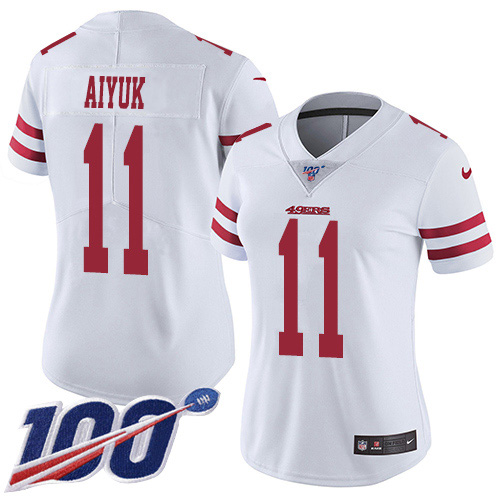 Nike 49ers #11 Brandon Aiyuk White Women's Stitched NFL 100th Season Vapor Untouchable Limited Jersey
