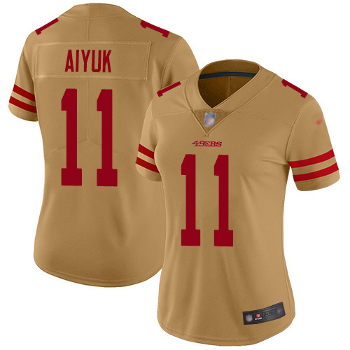 Nike 49ers #11 Brandon Aiyuk Gold Women's Stitched NFL Limited Inverted Legend Jersey