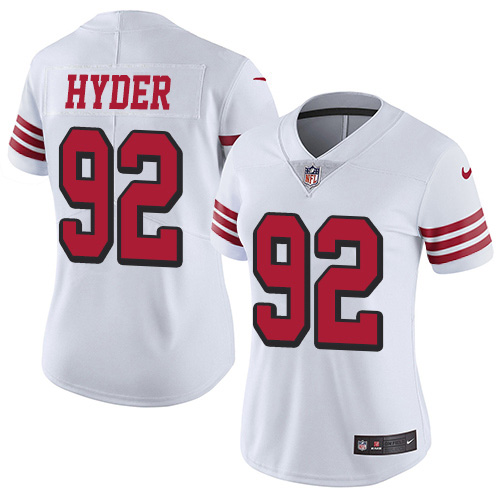 Nike 49ers #92 Kerry Hyder White Women's Stitched NFL Limited Rush Jersey