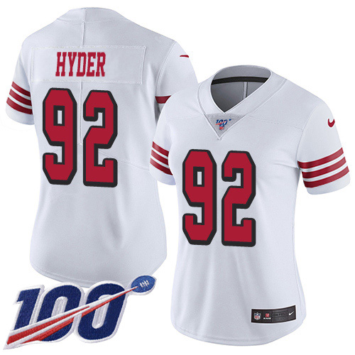 Nike 49ers #92 Kerry Hyder White Women's Stitched NFL Limited Rush 100th Season Jersey