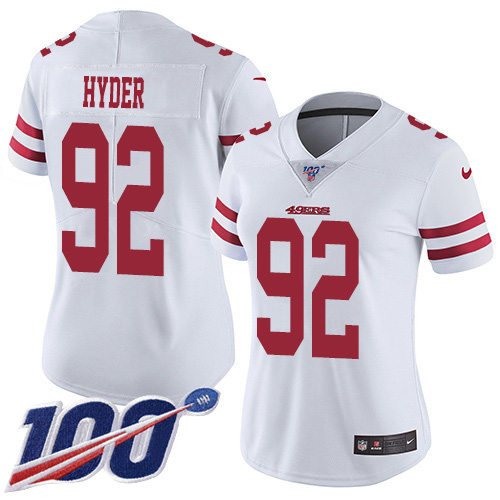 Nike 49ers #92 Kerry Hyder White Women's Stitched NFL 100th Season Vapor Untouchable Limited Jersey