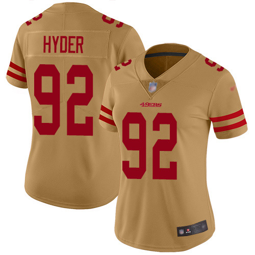 Nike 49ers #92 Kerry Hyder Gold Women's Stitched NFL Limited Inverted Legend Jersey
