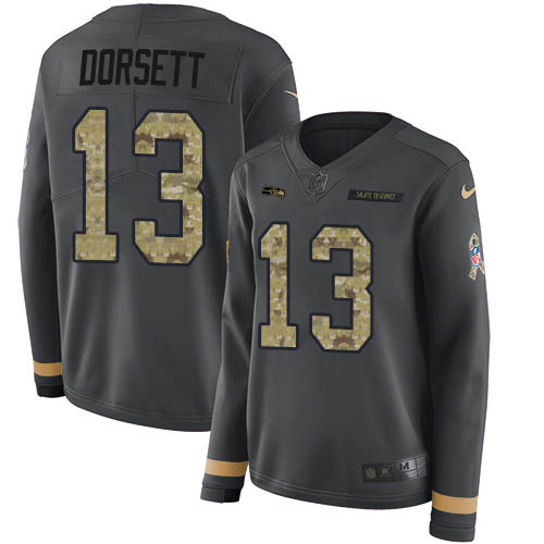 Nike Seahawks #13 Phillip Dorsett Anthracite Salute to Service Women's Stitched NFL Limited Therma Long Sleeve Jersey