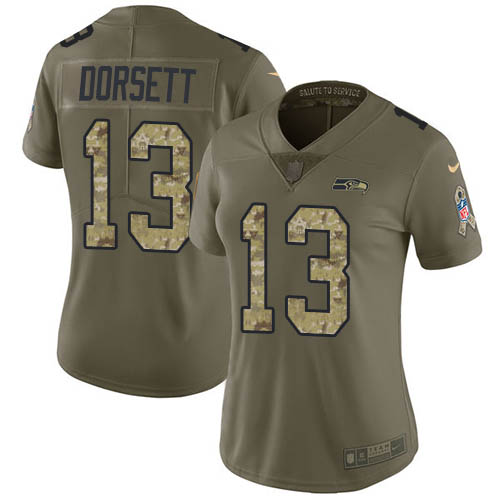 Nike Seahawks #13 Phillip Dorsett Olive/Camo Women's Stitched NFL Limited 2017 Salute To Service Jersey