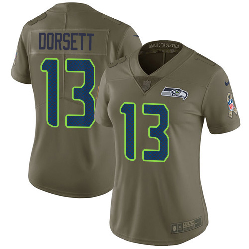 Nike Seahawks #13 Phillip Dorsett Olive Women's Stitched NFL Limited 2017 Salute To Service Jersey