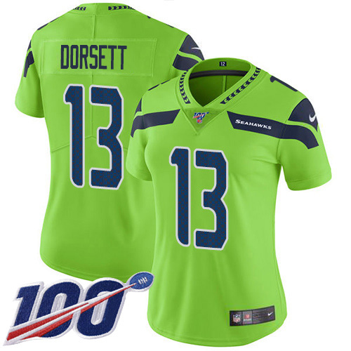 Nike Seahawks #13 Phillip Dorsett Green Women's Stitched NFL Limited Rush 100th Season Jersey
