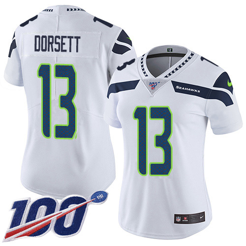 Nike Seahawks #13 Phillip Dorsett White Women's Stitched NFL 100th Season Vapor Untouchable Limited Jersey Nike Seahawks #13 Phillip Dorsett White Women's Stitched NFL 100th Season Vapor Untouchable Limited Jersey