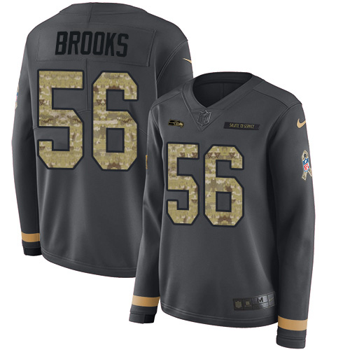 Nike Seahawks #56 Jordyn Brooks Anthracite Salute to Service Women's Stitched NFL Limited Therma Long Sleeve Jersey