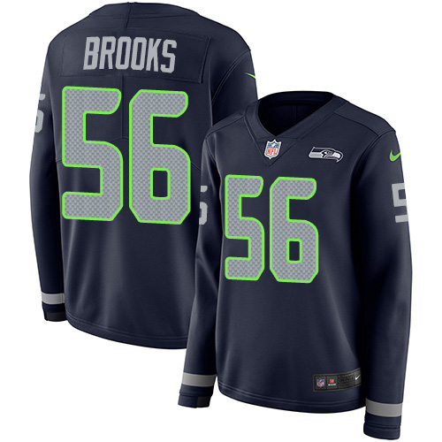 Nike Seahawks #56 Jordyn Brooks Steel Blue Team Color Women's Stitched NFL Limited Therma Long Sleeve Jersey
