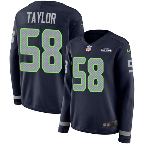 Nike Seahawks #58 Darrell Taylor Steel Blue Team Color Women's Stitched NFL Limited Therma Long Sleeve Jersey