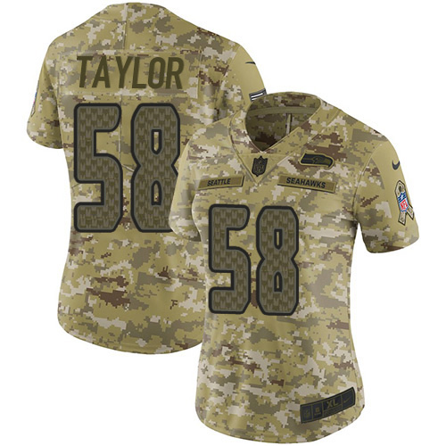 Nike Seahawks #58 Darrell Taylor Camo Women's Stitched NFL Limited 2018 Salute To Service Jersey