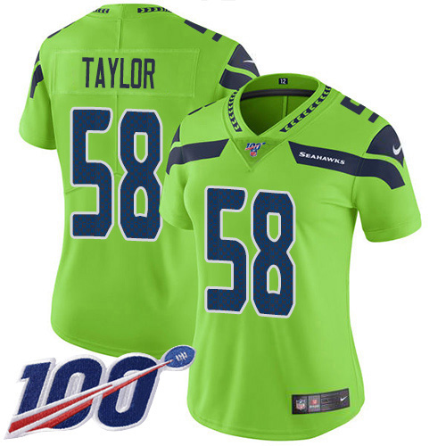 Nike Seahawks #58 Darrell Taylor Green Women's Stitched NFL Limited Rush 100th Season Jersey