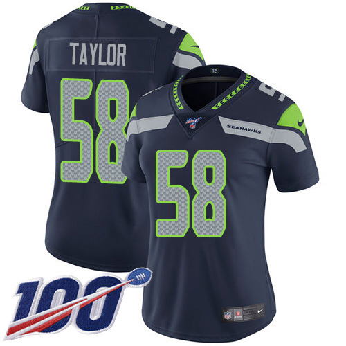 Nike Seahawks #58 Darrell Taylor Steel Blue Team Color Women's Stitched NFL 100th Season Vapor Untouchable Limited Jersey