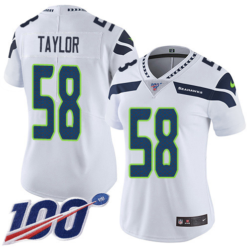 Nike Seahawks #58 Darrell Taylor White Women's Stitched NFL 100th Season Vapor Untouchable Limited Jersey