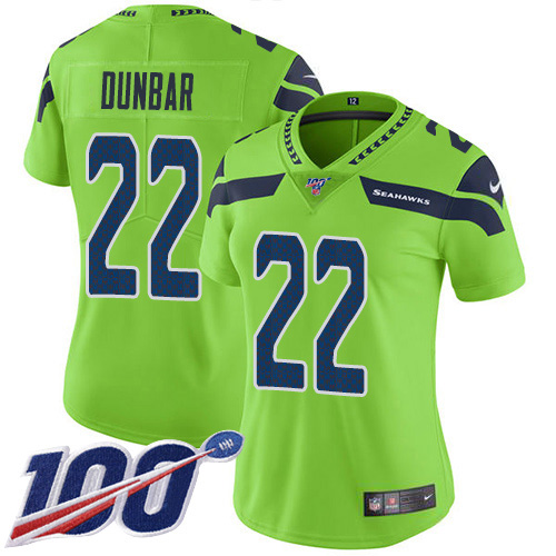 Nike Seahawks #22 Quinton Dunbar Green Women's Stitched NFL Limited Rush 100th Season Jersey